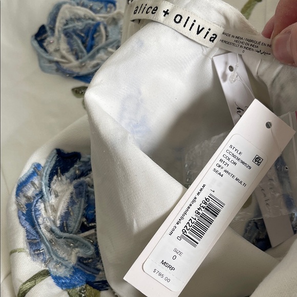 Alice + Olivia Clyde Floral Embroidered and Beaded White Mini Dress Size 0 - Picture 7 of 8